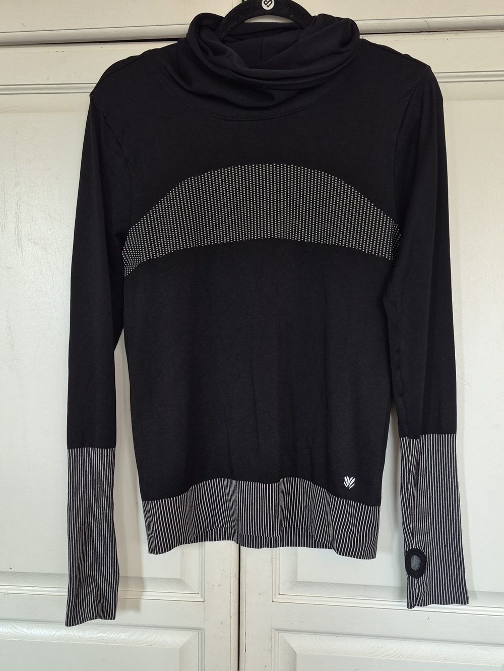 Women’s Black Cowl Neck Sweater with Contrast Rib Trim